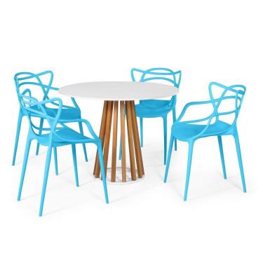 Imagem de Conjunto Mesa de Jantar Redonda Branca 100cm Talia Amadeirada com 4 Cadeiras Allegra - Azul