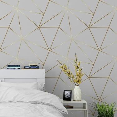 Imagem de Papel De Parede Adesivo Lavável Cinza Gold Geométrico Autocolante Quarto Sala 3m
