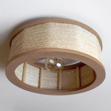 Imagem de Luminária Lustre Pendente Rústico Retro Madeira Sisal 45cm