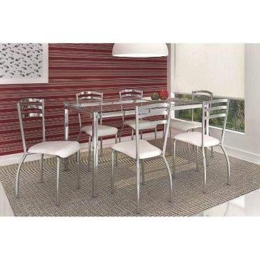 Imagem de Sala de Jantar Completa Elba 120Cm + 6 Cadeiras Portugal Cromado Courano Branco