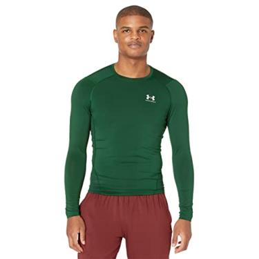 Imagem de Under Armour Camiseta masculina de compressão HeatGear de manga comprida, Verde floresta (301)/branco, G