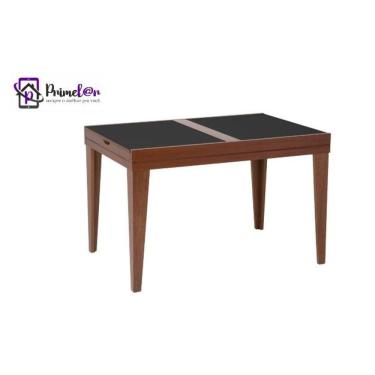 Imagem de Mesa De Jantar Extensível 1.20 a 1.80 Com Vidro Pés Madeira Gênova