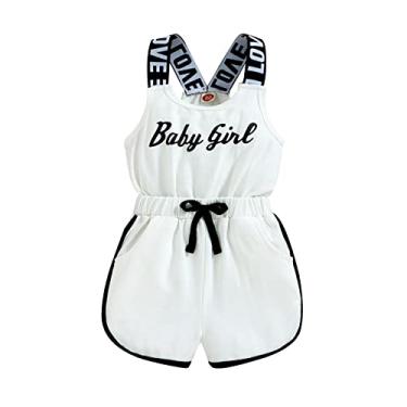 Imagem de Macacão com capuz para meninas de verão sem mangas com letras estampadas, roupas para bebês meninas de 4 meses (branco, 2 a 3 anos)