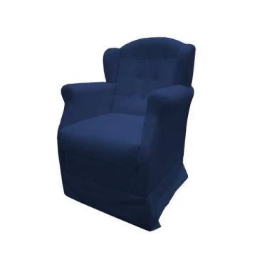 Imagem de Poltrona Cadeira De Amamentação Com Balanço Manu Suede Azul Marinho Ms