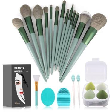 Imagem de Koccido Kit de maquiagem de 22 peças de pincéis de maquiagem, conjunto de pincéis de maquiagem de pincel de sombra de base (verde, conjunto de 22 peças)