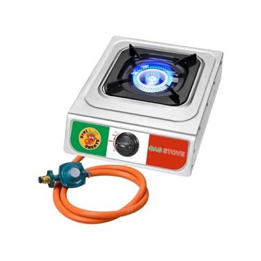 Imagem de Vivicreate Fogão a gás propano de fogão a gás 10000 BTU para acampamento ao ar livre portátil de aço inoxidável com mangueira para fritar churrasco ebulição alta BTU Estufa de Gas portátil Fogón de