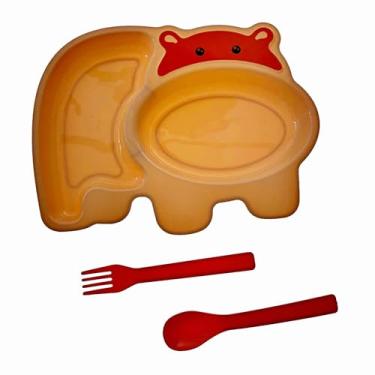 Imagem de Kit 3 Peças Alimentação Prato Infantil Bebê Papinha com Divisória + Garfo + Colher (Laranja)