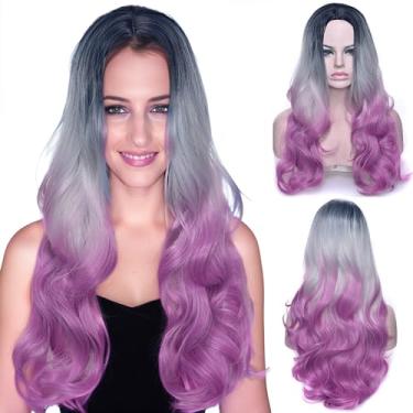 Imagem de IMISSU Peruca de Cabelo Natural Bob, Cor Ombre Preto Cinza Violeta, Tamanho Médio