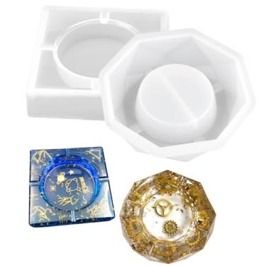 Imagem de Chewtoyo Moldes artesanais de silicone DIY para resina epóxi – 2 peças de moldes de fundição variados, incluindo design de cinzeiro, branco