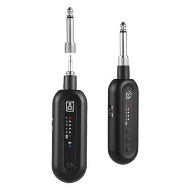 Imagem de CIADAZ Sistema de guitarra sem fio Transmissor de guitarra recarregável Conjunto receptor UHF com 5 canais para baixo de guitarra elétrica de 3,5 mm / 6,35 mm Instrumentos de sopro elétricos Plug and