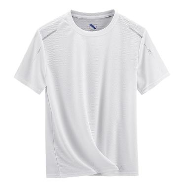 Imagem de Camiseta atlética masculina, manga curta, gola redonda, secagem rápida, lisa, leve, macia, Branco, XXG