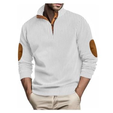 Imagem de Camisa polo masculina com estampa listrada combinando com cores e gola larga e mangas compridas, Branco, M