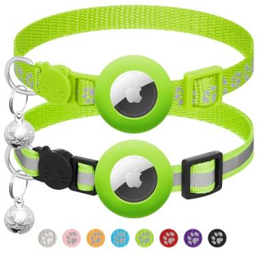 Imagem de Pacote com 2 coleiras Airtag para gatos com sino, coleira reflexiva para gatinhos com suporte para Apple AirTag, ajustável, 17 a 30 cm, fivela de segurança para meninas, meninos, gatos, suprimentos