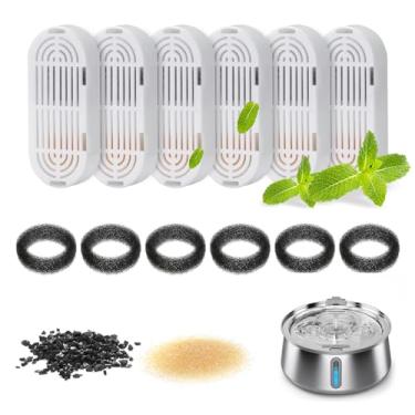 Imagem de iPettie Kits de filtros de fonte de água para fonte de água Rotunda Cat de aço inoxidável, IP-WF-S06-F6, 4 filtros de carbono, 4 filtros de espuma