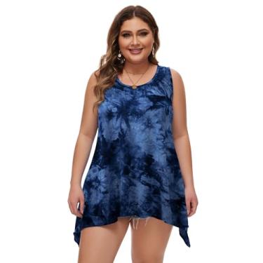 Imagem de LARACE Regata feminina de verão plus size túnica sem mangas plissada gola redonda, T09-azul-escuro, G Plus Size