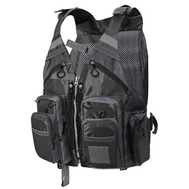 Imagem de Colete de pesca PELLOR, bolsa de equipamentos para pesca ao ar livre com vários bolsos e mochila para acampamento, caça, fotografia, colete com bolsos, Black Gray