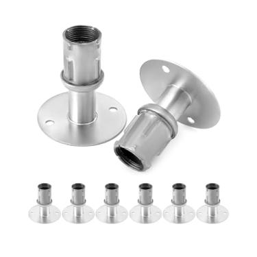 Imagem de QWORK Pés flangeados de aço inoxidável para tubos de 3,5 cm - pacote com 8 pés de mesa ajustáveis com base redonda, pé flangeado à prova de ferrugem para guarda-roupa, banheiro e quarto