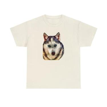 Imagem de Camiseta unissex Siberian Husky "Sacha" de algodão pesado, Natural, M