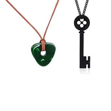 Imagem de Caiyao Colar Coraline com Pedra Verde e Chaveiro, Halloween, Cosplay, Coraline, Preto, Chaveiro, Botão, Pingente, Suéter, Corrente, Metal, Pedra