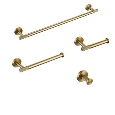 Imagem de Toalheiro de ouro escovado, barra de toalha serrilhada, gancho para robe, suporte de papel, escova de banheiro, acessórios de prateleira, kit, 45
