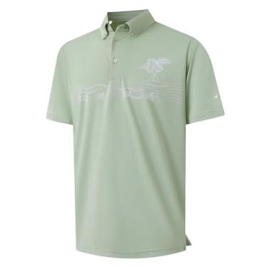 Imagem de Rouen Camisas de golfe masculinas de secagem rápida, absorção de umidade, estampa atlética no peito, casual, manga curta, camisas polo masculinas, Verde canário, GG