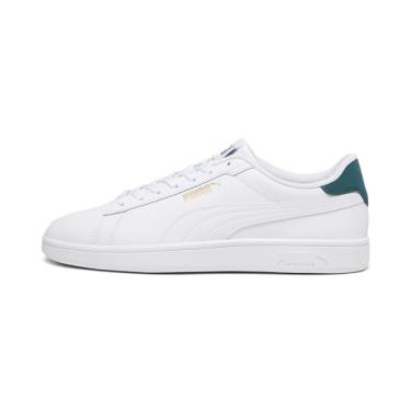 Imagem de PUMA Tênis masculino Smash 3.0 de couro, PUMA branco-malaquita-PUMA dourado, 45, Puma Ouro branco-malaquita-puma, 45