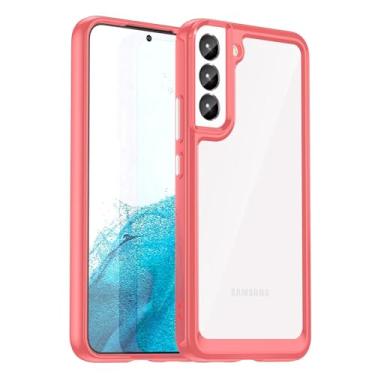 Imagem de Wanyuexes Capa para Galaxy S22 Plus, capa para Samsung S22+ 5G SM-S906U, parte traseira rígida transparente antiamarelamento e capa protetora de TPU macio para Samsung Galaxy S22+ vermelho cristal