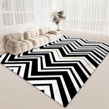 Imagem de Tapete da sala de estar preto e branco listrado minimalista decoração para casa quarto mesa de centro tapete macio antiderrapante, flanela 8,120x160cm 47x63in