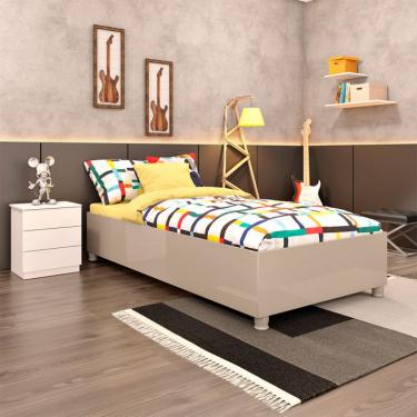 Imagem de Base para Cama Box Solteiro Mônaco Off White com Mesa de Cabeceira Veronna 3 GV Neve