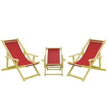 Imagem de Kit 3 Espreguiçadeiras 2 Adulto E 1 Infantil-vermelho