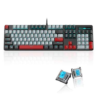 Imagem de Teclado Mecânico de Jogo, 104 teclas Teclados Brancos com Luz de Fundo com Blue Switch & Um Conjunto Extra de Teclas, MageGee Teclado Mecânico com Fio para Jogadores de PC Portáteis (Preto e cinza)