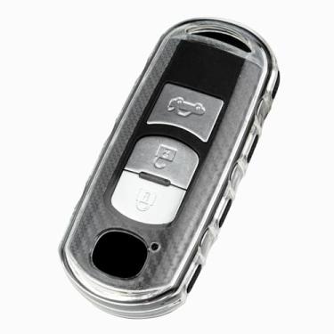 Imagem de TANGSEN Capa Key Fob de TPU compatível com Mazda 3 Sedan 6 CX-3 CX-5 CX-7 CX-9 MX-5 Miata Scion IA Toyota Yaris IA Textura de fibra de carbono transparente 2 3 4 botões de proteção para chave