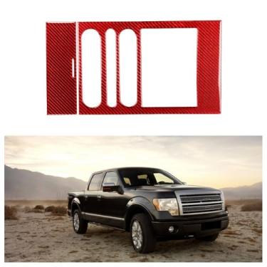 Imagem de 2pcs consola central do carro rádio ar condicionado estrutura do painel de controlo e cinzeiro Preto e vermelho Decoração de fibra de carbono Compatível com Ford Raptor F150 2004-2008 modelos Acessóri