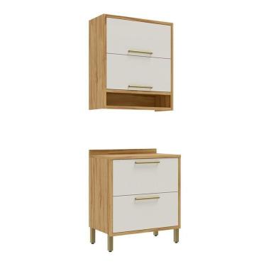Imagem de Conjunto para Lavanderia com 2 Peças 100% Mdf Vicenza Espresso Móveis Amêndoa/Off White