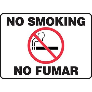 Imagem de Accuform SBMSMK427MVS Placa Bilíngue Espanhol de Vinil Adesivo, Lenda "NO Smoking/NO FUMAR" com gráfico, 17,78 cm x 25,4 cm, Vermelho/Preto sobre Branco