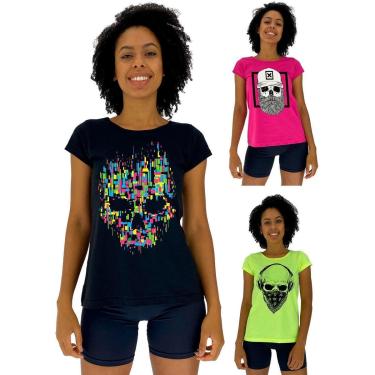 Imagem de Kit 3 Camisa Babylook MXD Conceito Casual Fitness Cores Básicas e Estampas Diversas-Feminino