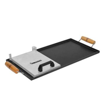 Imagem de Chapa Bifeteira 60x30 Aço Carbono Com Prensa Para Lanches Hamburguer P