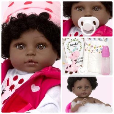 Imagem de Bebe Reborn de Silicone Pretinha Enxoval Girafa Pode Banho - Cegonha R
