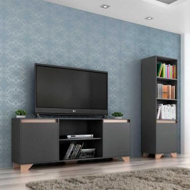 Imagem de Conjunto Benevello Rack Com Estante Em MDP Retrô Quiditá, Grafite com 