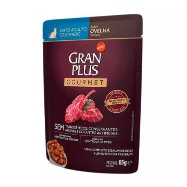 Imagem de Ração Úmida Gran Plus Sachê Gatos Gourmet Castrados Ovelha - 85g - GRA