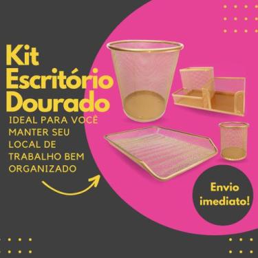 Imagem de Kit Escritório Lixeira Organizador de Mesa Bandeja Organizadora Porta 