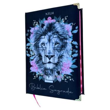 Imagem de Bíblia NTLH Leão preto floral Cp dura acolchoada com indice - SBB - CE