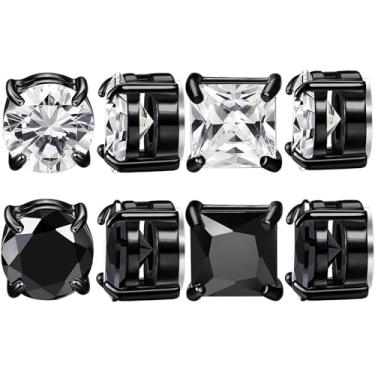 Imagem de NEWITIN 4 pares de brincos magnéticos de aço inoxidável para homens, brincos magnéticos masculinos, brincos sem piercing, unissex, brincos magnéticos de zircônia cúbica, brincos de diamante para