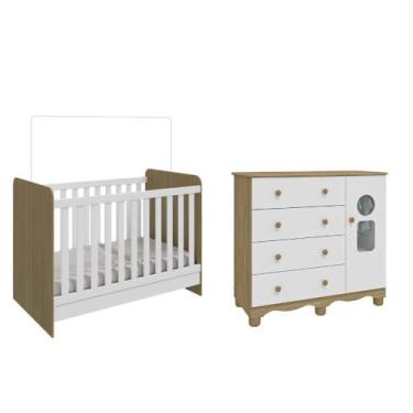 Imagem de Kit Berço Cômoda com Sapateira Ben Tedy Moveis Peroba MDF Amadeirado