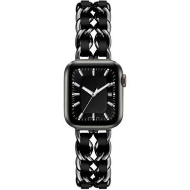 Imagem de Pulseira Compatível com Apple Watch Couro Aço Trançada Preta 44mm - Ba