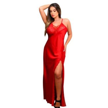 Imagem de Camisola Longa Rendada Detalhada  - Garota V., Vermelho, P