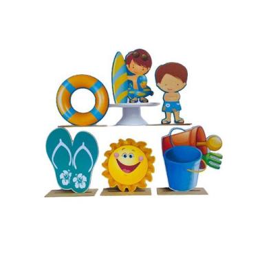 Imagem de Kit Display de Mesa 6 Peças Festa Pool Party Masculina MDF - Juju Bras
