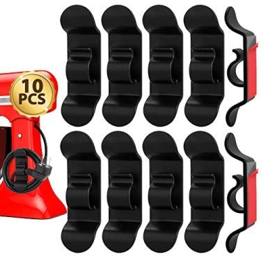 Imagem de Organizador de cabos para eletrodomésticos de cozinha, 10 peças de enrolador de cabo preto enrolador de cabo, envoltórios de utensílios de cozinha para eletrodomésticos autoadesivo na batedeira, cafeteira, fritadeira a ar, panela de pressão, torradeira