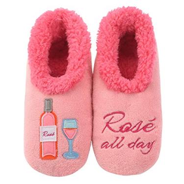 Imagem de Snoozies Par de meias femininas forradas com sherpa – Pantufas felpudas e fofas com sola antiderrapante – Pantufas femininas quentes, Rosa o dia todo, Large