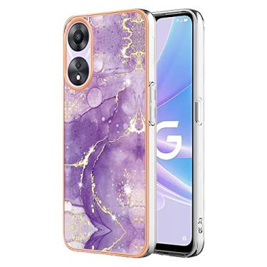 Imagem de Dinglijia Capa para Oppo A78 5G, capa A58 5G, TPU macio + padrão de mármore IMD, design fino, proteção aprimorada para câmera e tela, capa feminina para Oppo A78 5G (não serve para A78 4G), YBBK Roxo
